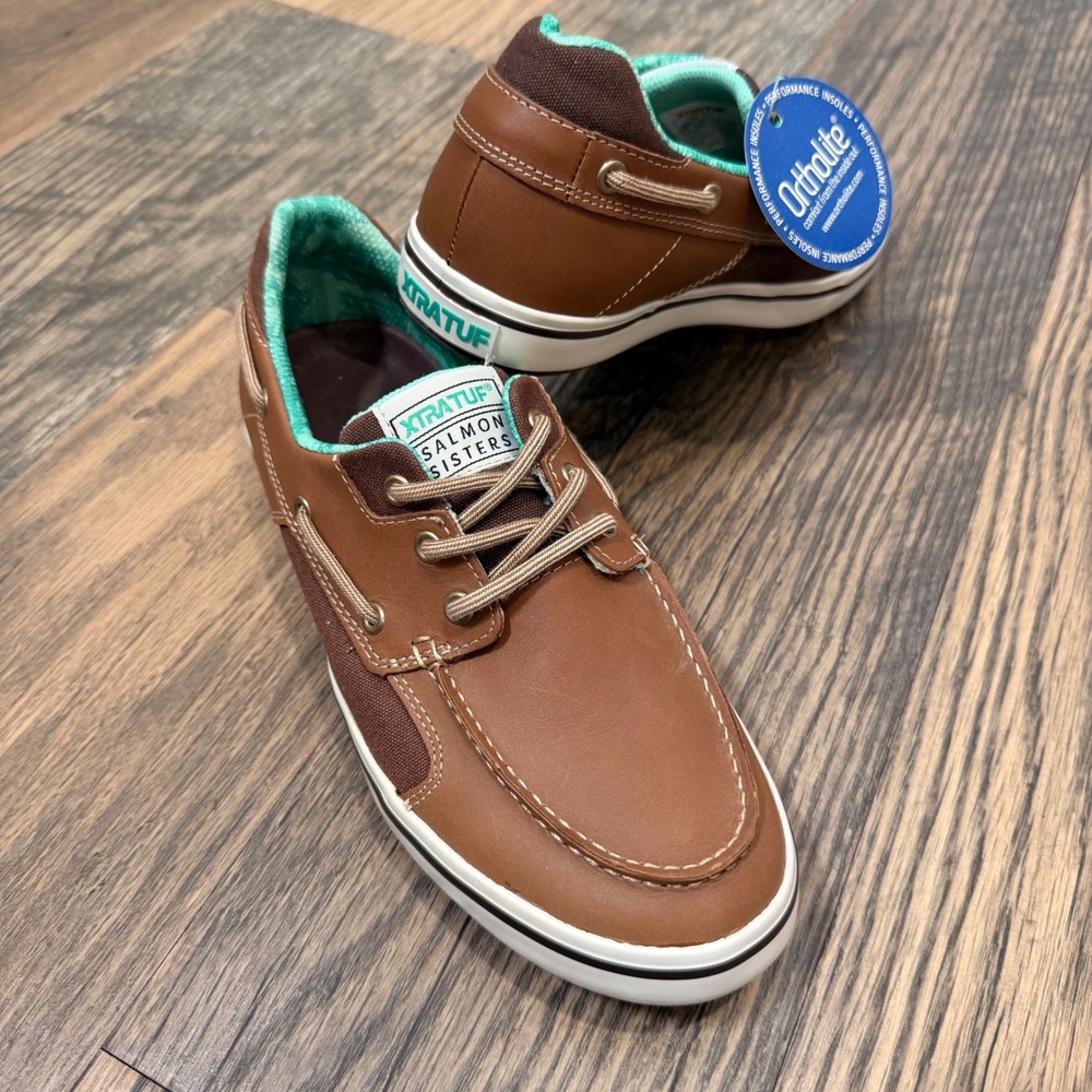 XTRATUF Salmon Sisters Finatic II Leather Deck Shoes Brown Kelp Womens 9 NEW